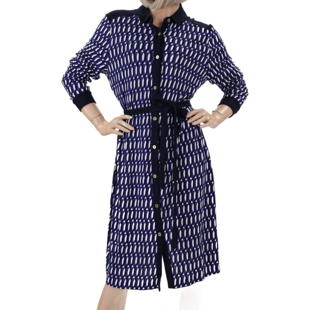 Boden Navy and White Printed Midi Shirt Dress